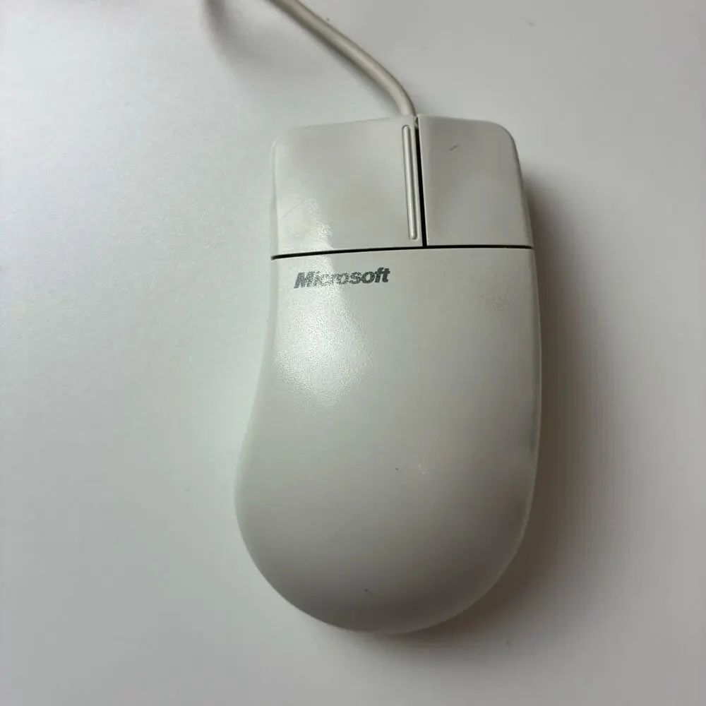 Vintg Microsoft 2.1A Mechanical Roller Ball Mouse Port Compatible Wired 2 Button